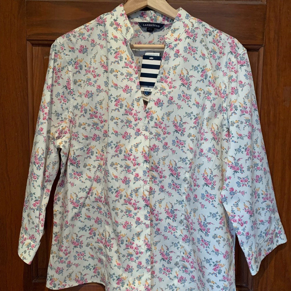 LANDS’ END - Coolmax ivory floral shirt - Size 18